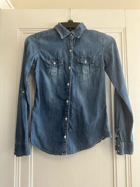 SO 100% Cotton Denim Button-Up Shirt - Size XS
